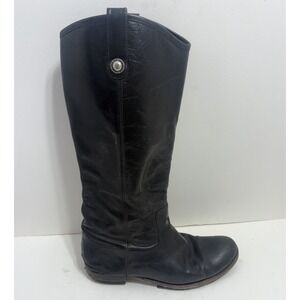 Frye Melissa Button Pull On Black Tall Leather Riding Boots Size 8.5 B